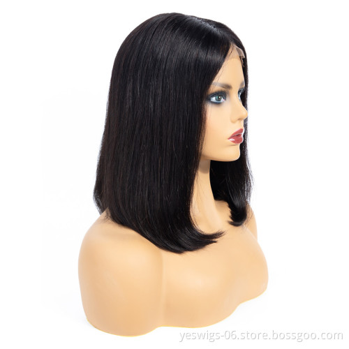 Fashion Design 8 Inch Cambodian Human Hair Lace Front Closure Short Bob Wig Wholesale Straight Human Hair Bob Cambodian Wigs